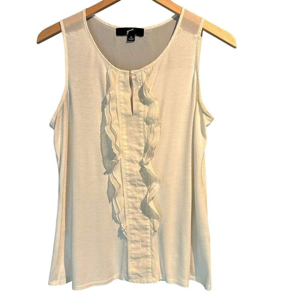 GNW Size Medium Fairy Femme Ivory Knit Blouse ruffle front layering Minimalist